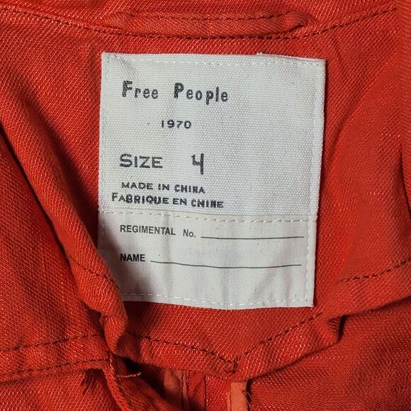 Free People Cropped Linen Blend Jacket - Moto Style ,full zip red orange -Size 4 - Picture 4 of 8